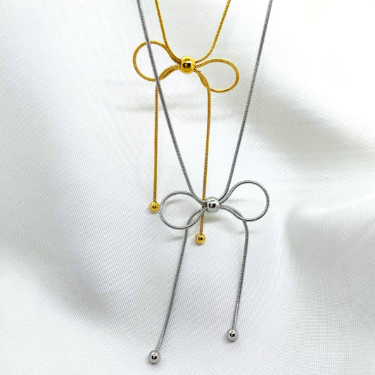 🤗🎀Collana a fiocco a corda rigida in acciaio inossidabile, disponibili nella variante GOLD/SILVER. Possibile abbinamento con Orecchini a fiocco in acciaio♥️