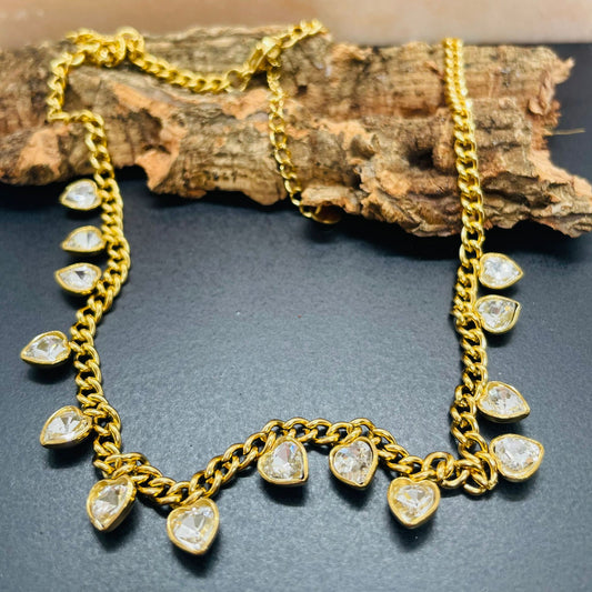 💫⭐️🤩Collana a maglie con ciondoli a cuore in acciaio inossidabile e vetro, disponibile in due varianti, Gold/Silver🎀🌸✨